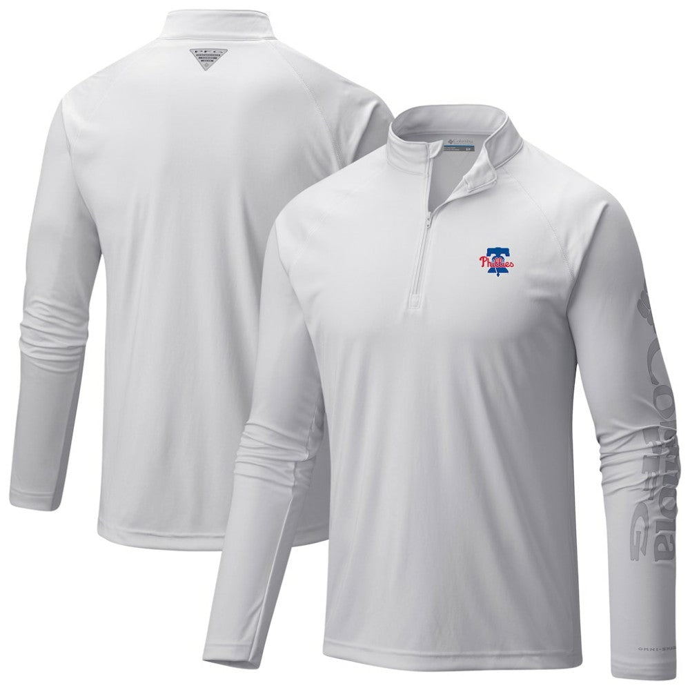 Philadelphia Phillies Columbia Terminal Tackle Raglan Omni-Shade Quarter-Zip Pullover Top - White Pullover