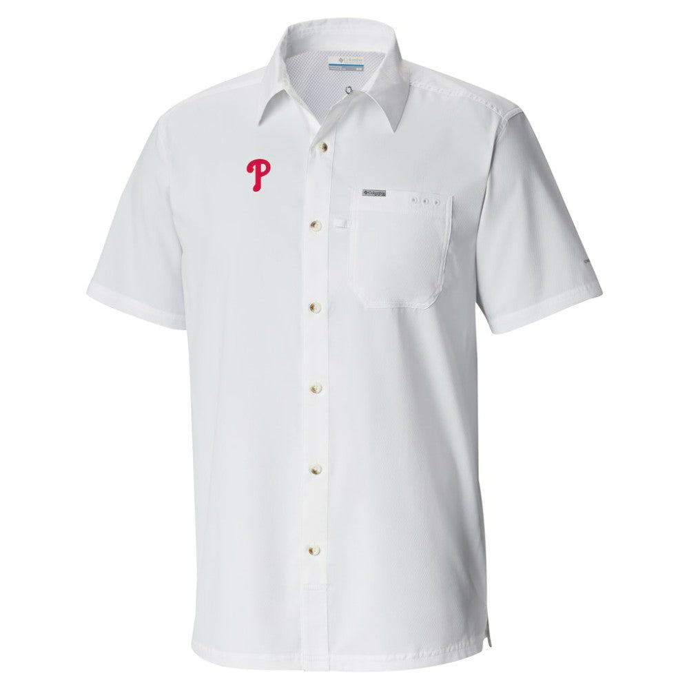 Philadelphia Phillies Columbia Slack Tide Omni-Wick Button-Up Camp Shirt - White