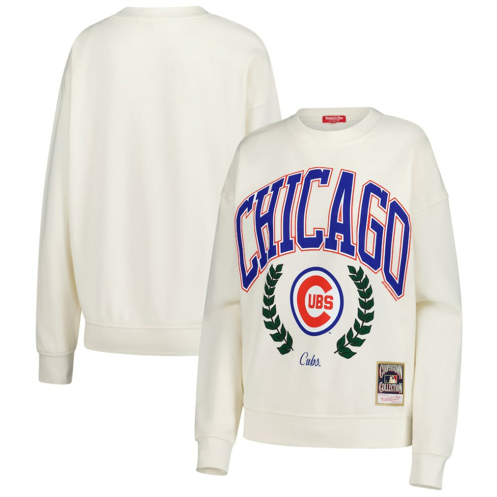 Chicago Cubs Mitchell & Ness Women's Cooperstown Collection Laurel Pullover Sweatshirt - Cream Pullover