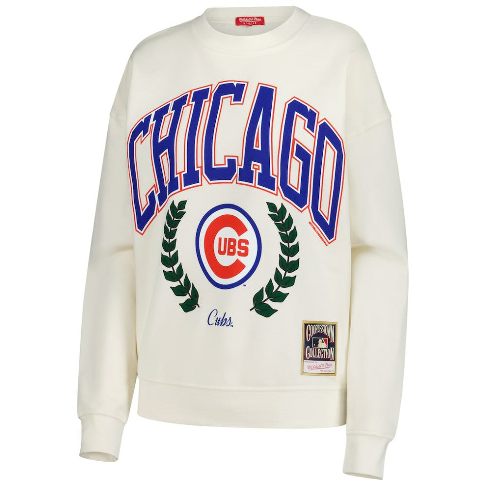 Chicago Cubs Mitchell & Ness Women's Cooperstown Collection Laurel Pullover Sweatshirt - Cream Pullover
