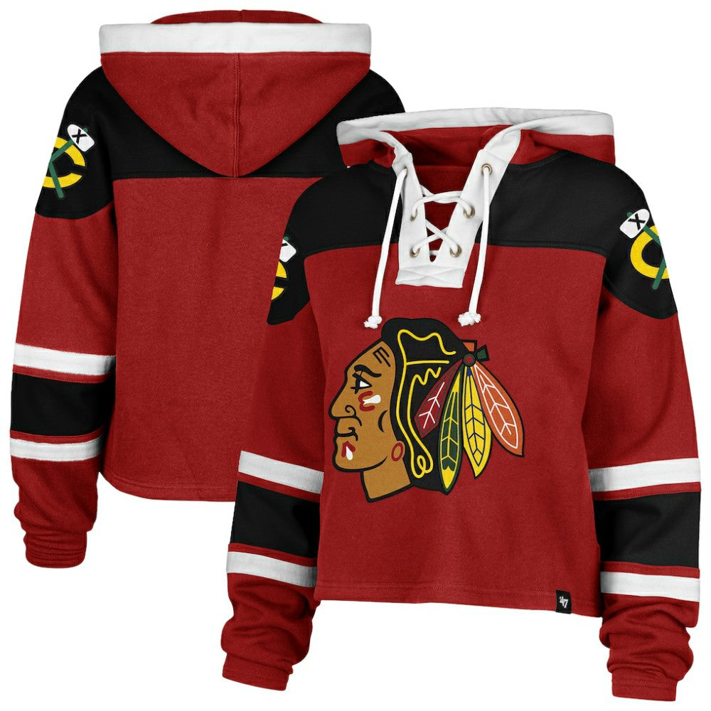 Chicago Blackhawks '47 Women's Cropped Superior Lacer Pullover Hoodie - Red | US 202318475
