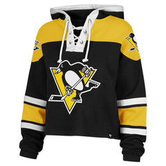Pittsburgh Penguins '47 Women's Cropped Superior Lacer Pullover Hoodie - Black | US 202318477