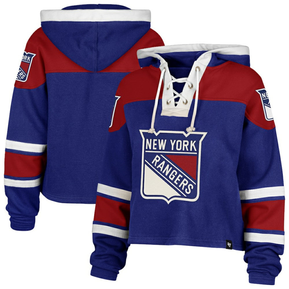 New York Rangers '47 Women's Cropped Superior Lacer Pullover Hoodie - Blue | US 202318480