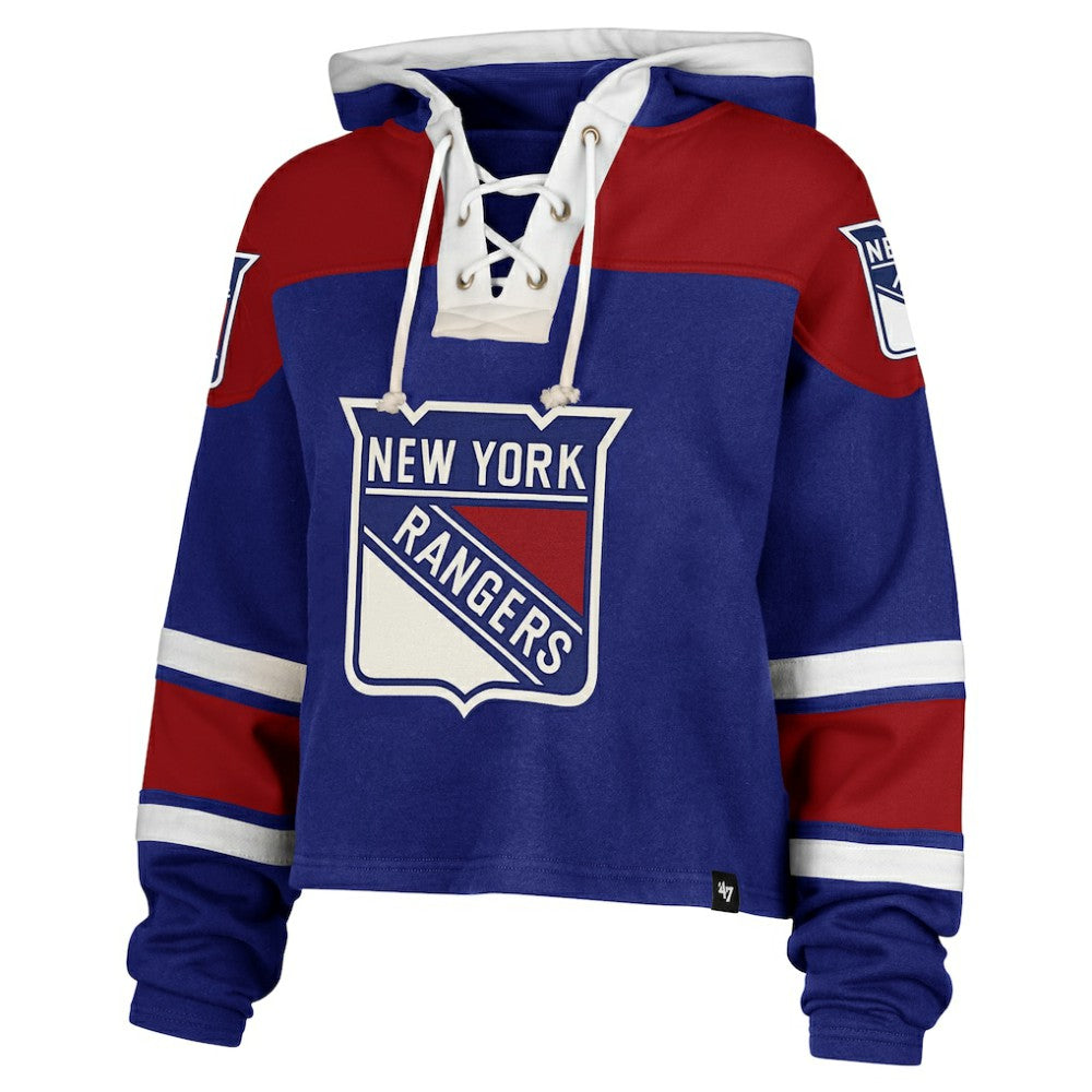 New York Rangers '47 Women's Cropped Superior Lacer Pullover Hoodie - Blue | US 202318480