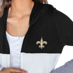 New Orleans Saints Gameday Couture Women's Tri-Blend Color Block Lightweight Cardigan Hoodie - Black Hoodies