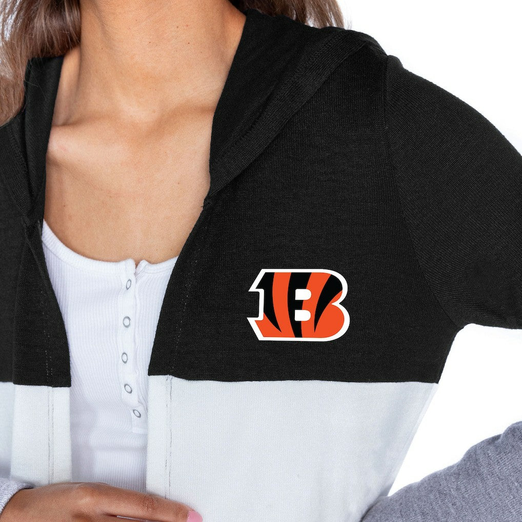 Cincinnati Bengals Gameday Couture Women's Tri-Blend Color Block Lightweight Cardigan Hoodie - Black Hoodies