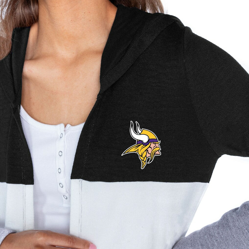 Minnesota Vikings Gameday Couture Women's Tri-Blend Color Block Lightweight Cardigan Hoodie - Black Hoodies
