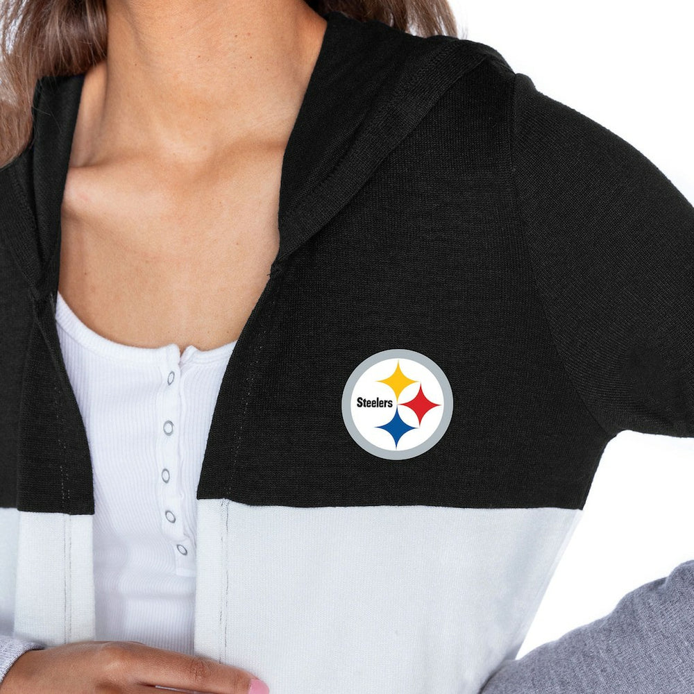 Pittsburgh Steelers Gameday Couture Women's Tri-Blend Color Block Lightweight Cardigan Hoodie - Black Hoodies