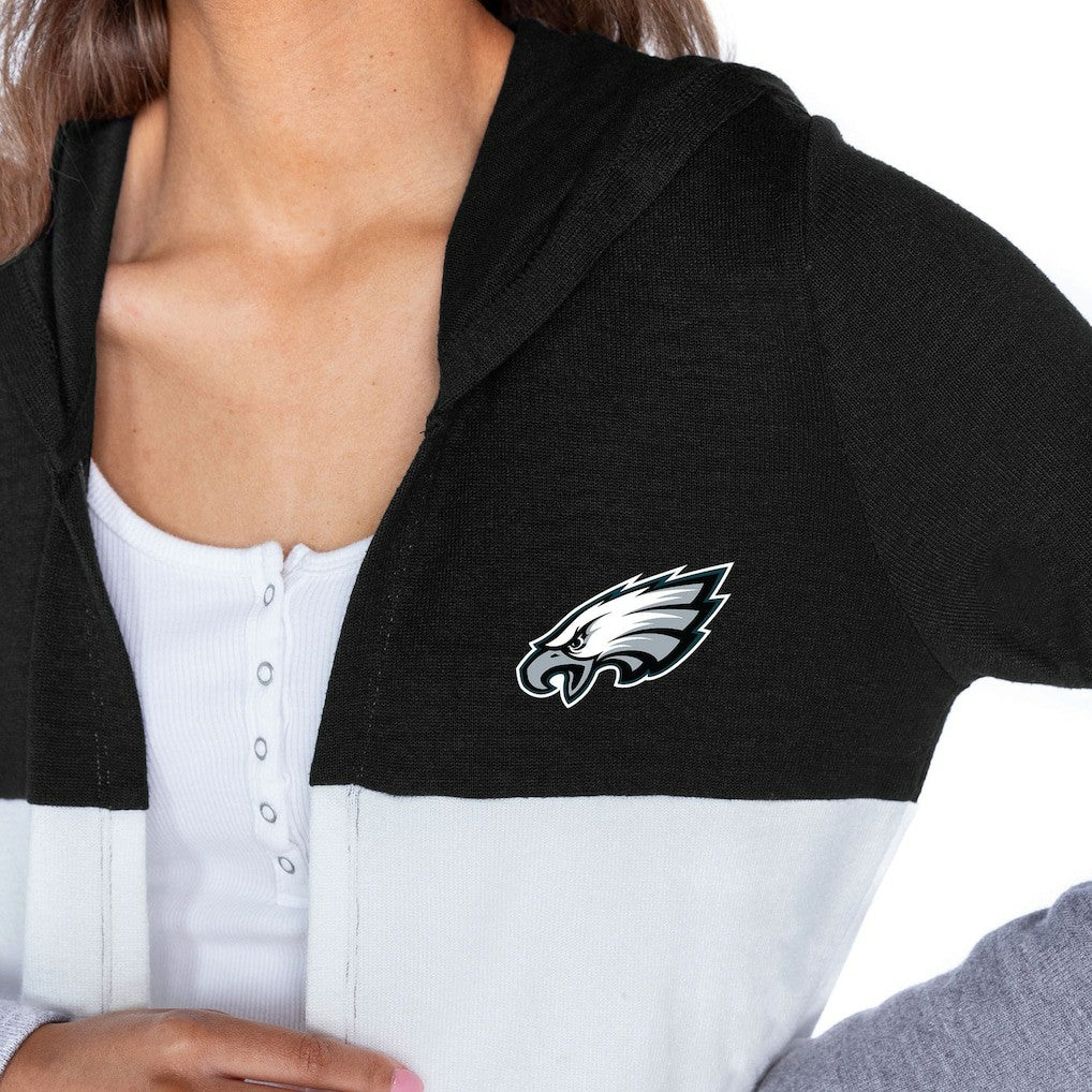 Philadelphia Eagles Gameday Couture Women's Tri-Blend Color Block Lightweight Cardigan Hoodie - Black Hoodies