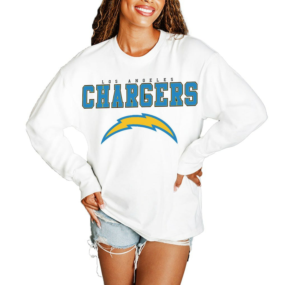 Los Angeles Chargers Gameday Couture Women's Big Goals Oversized Long Sleeve T-Shirt - White T-shirts