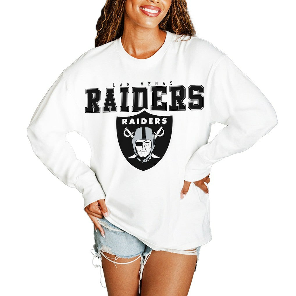 Las Vegas Raiders Gameday Couture Women's Big Goals Oversized Long Sleeve T-Shirt - White T-shirts