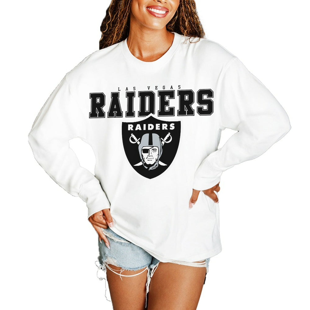 Las Vegas Raiders Gameday Couture Women's Big Goals Oversized Long Sleeve T-Shirt - White T-shirts