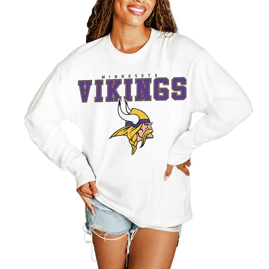Minnesota Vikings Gameday Couture Women's Big Goals Oversized Long Sleeve T-Shirt - White T-shirts