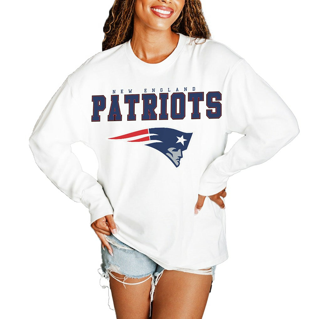 New England Patriots Gameday Couture Women's Big Goals Oversized Long Sleeve T-Shirt - White T-shirts