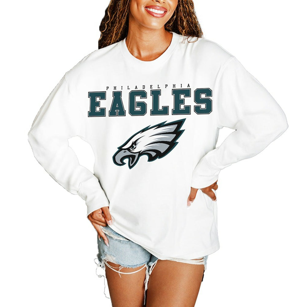 Philadelphia Eagles Gameday Couture Women's Big Goals Oversized Long Sleeve T-Shirt - White T-shirts