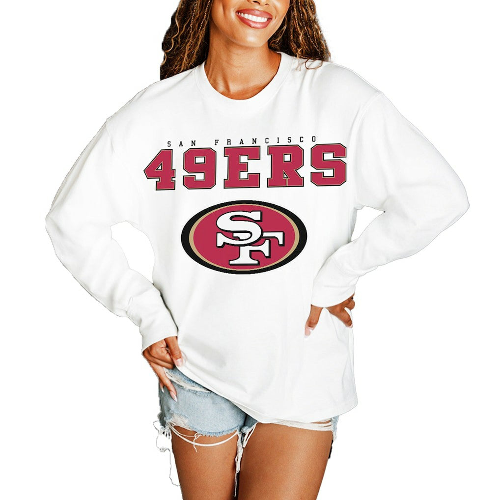 San Francisco 49ers Gameday Couture Women's Big Goals Oversized Long Sleeve T-Shirt - White T-shirts