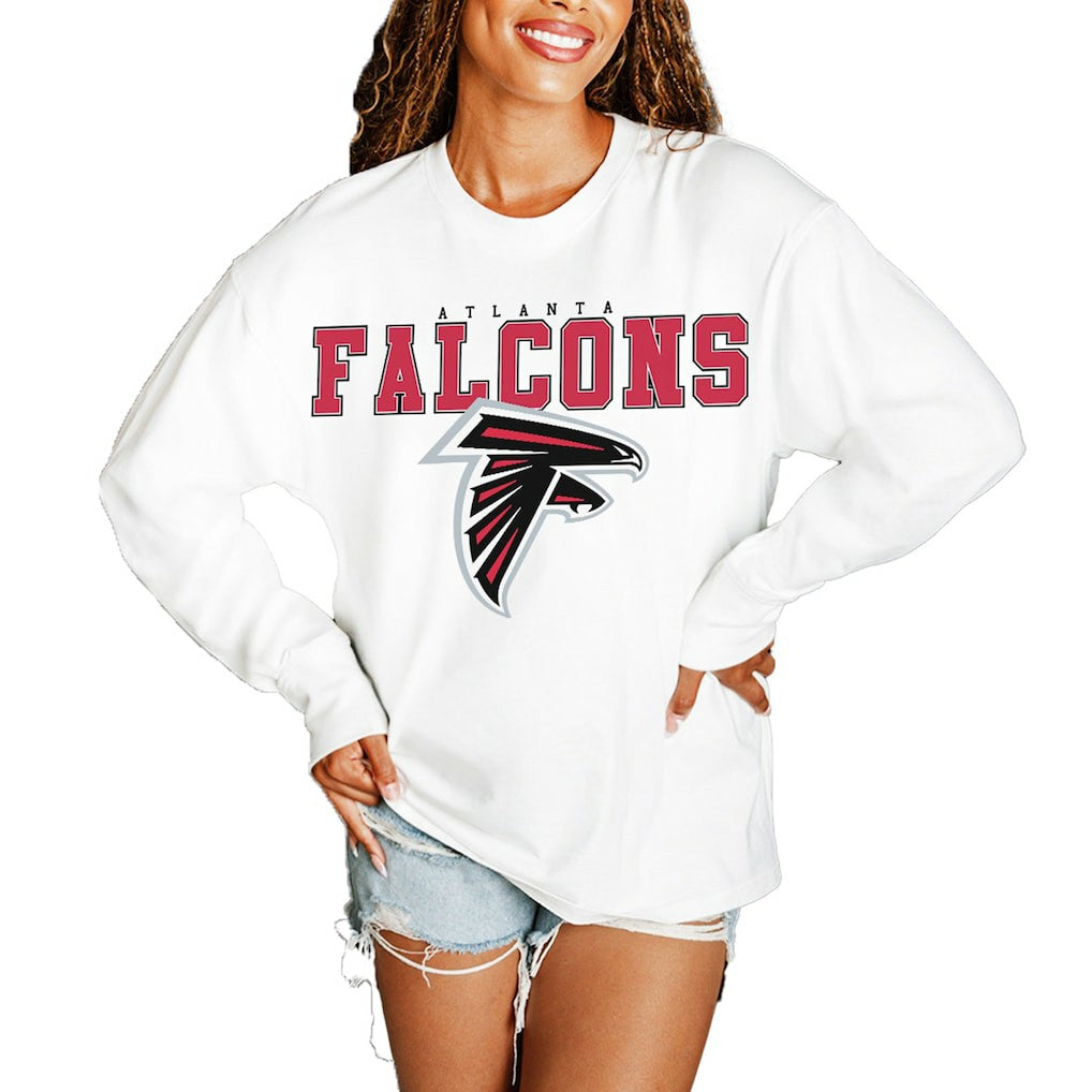 Atlanta Falcons Gameday Couture Women's Big Goals Oversized Long Sleeve T-Shirt - White T-shirts
