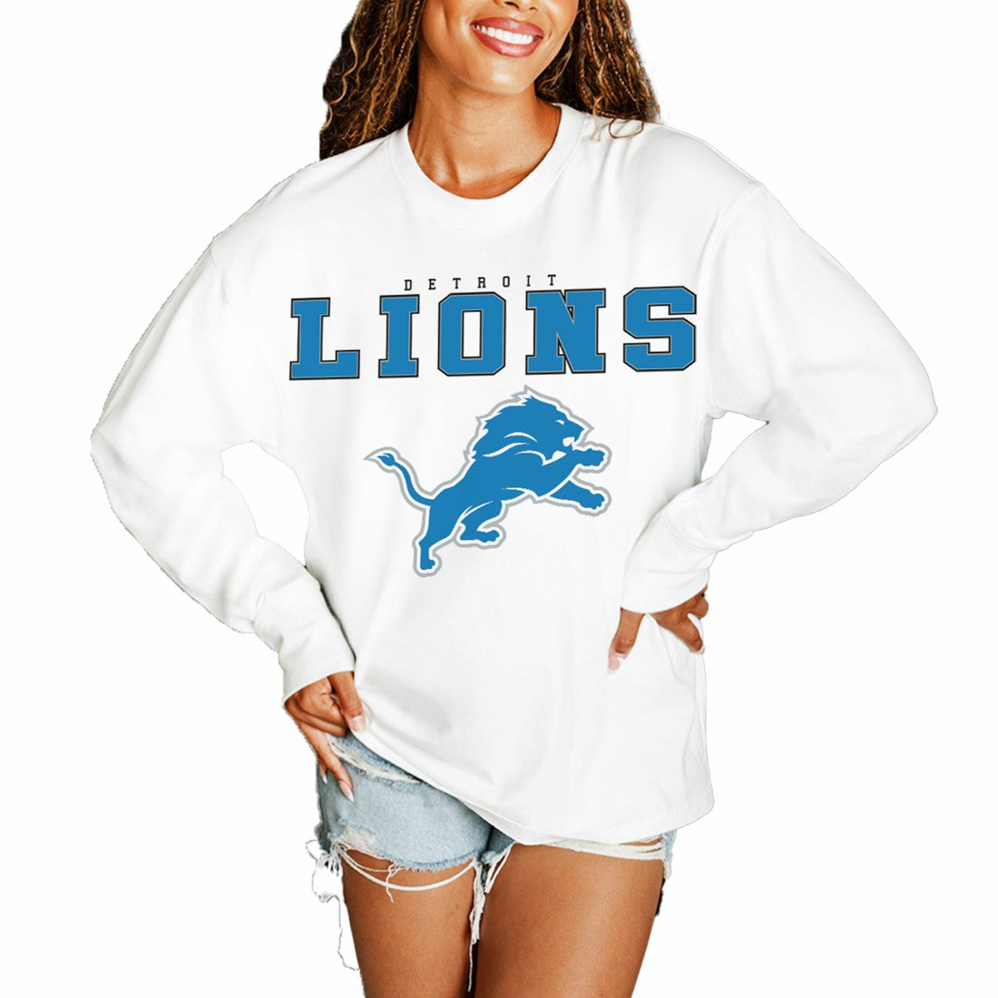 Detroit Lions Gameday Couture Women's Big Goals Oversized Long Sleeve T-Shirt - White T-shirts