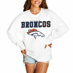Denver Broncos Gameday Couture Women's Big Goals Oversized Long Sleeve T-Shirt - White T-shirts