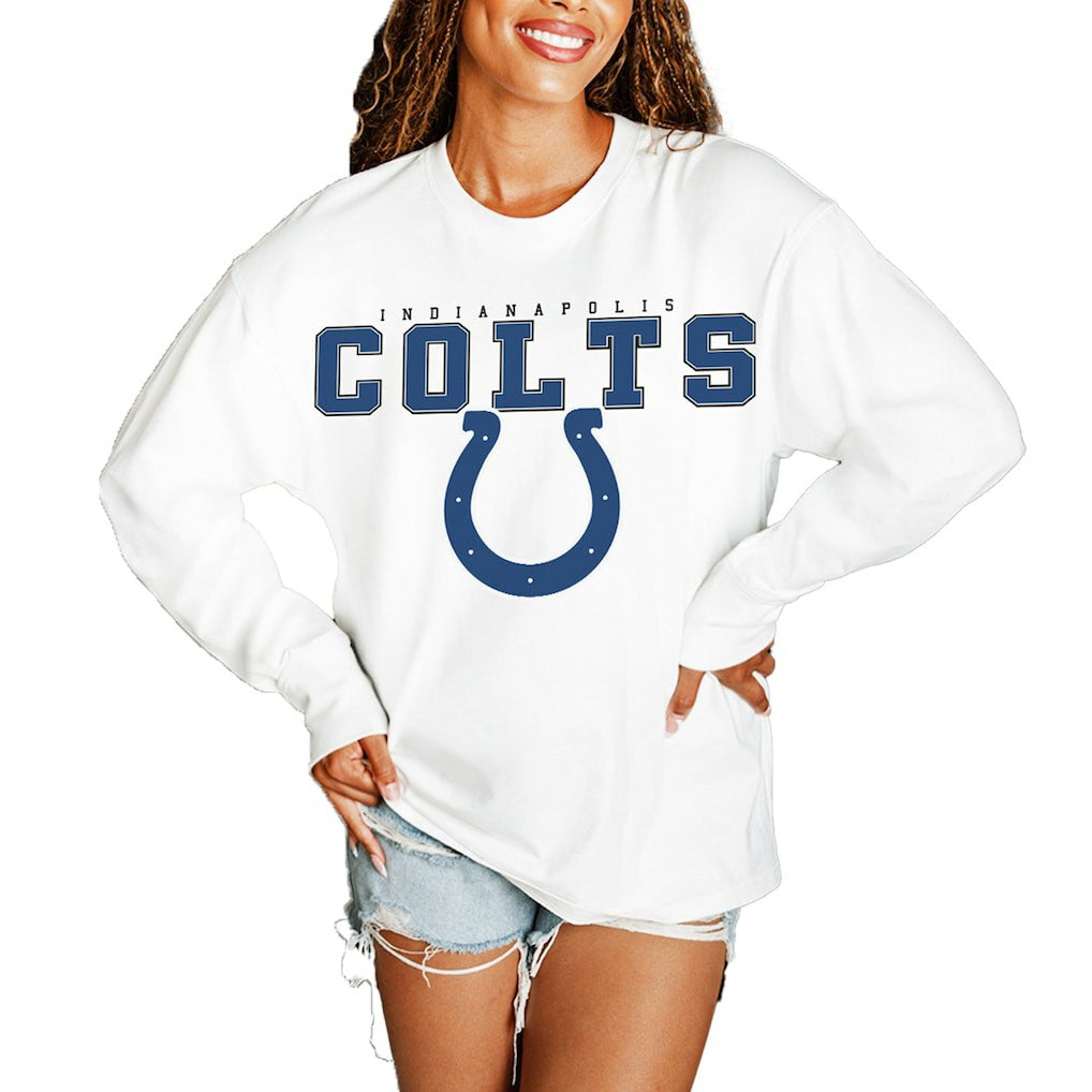 Indianapolis Colts Gameday Couture Women's Big Goals Oversized Long Sleeve T-Shirt - White T-shirts
