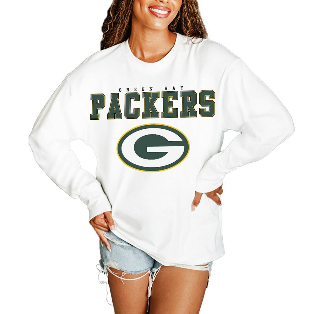 Green Bay Packers Gameday Couture Women's Big Goals Oversized Long Sleeve T-Shirt - White T-shirts