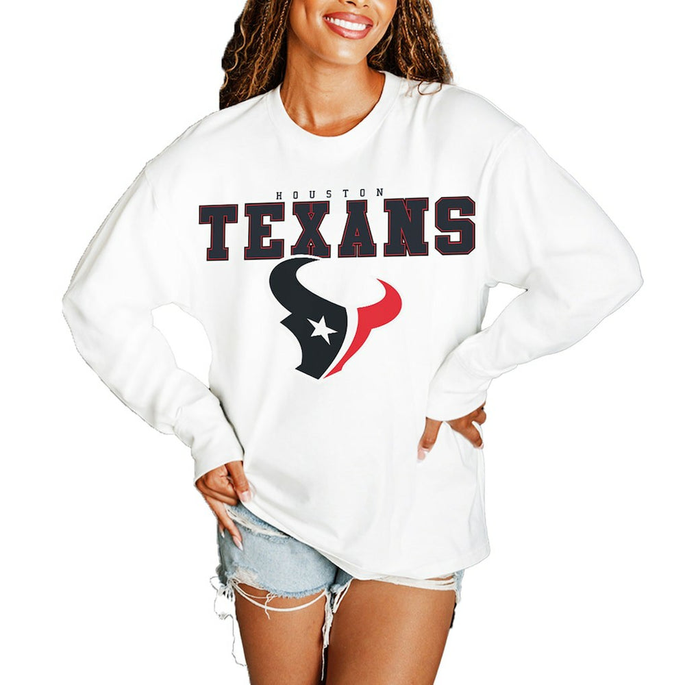 Houston Texans Gameday Couture Women's Big Goals Oversized Long Sleeve T-Shirt - White T-shirts