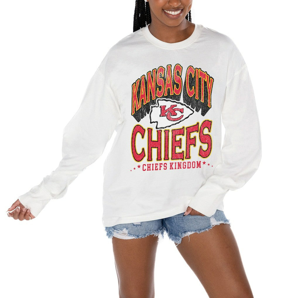 Kansas City Chiefs Gameday Couture Women's Time Out Oversized Long Sleeve T-Shirt - White T-shirts