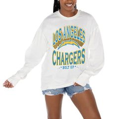 Los Angeles Chargers Gameday Couture Women's Time Out Oversized Long Sleeve T-Shirt - White T-shirts