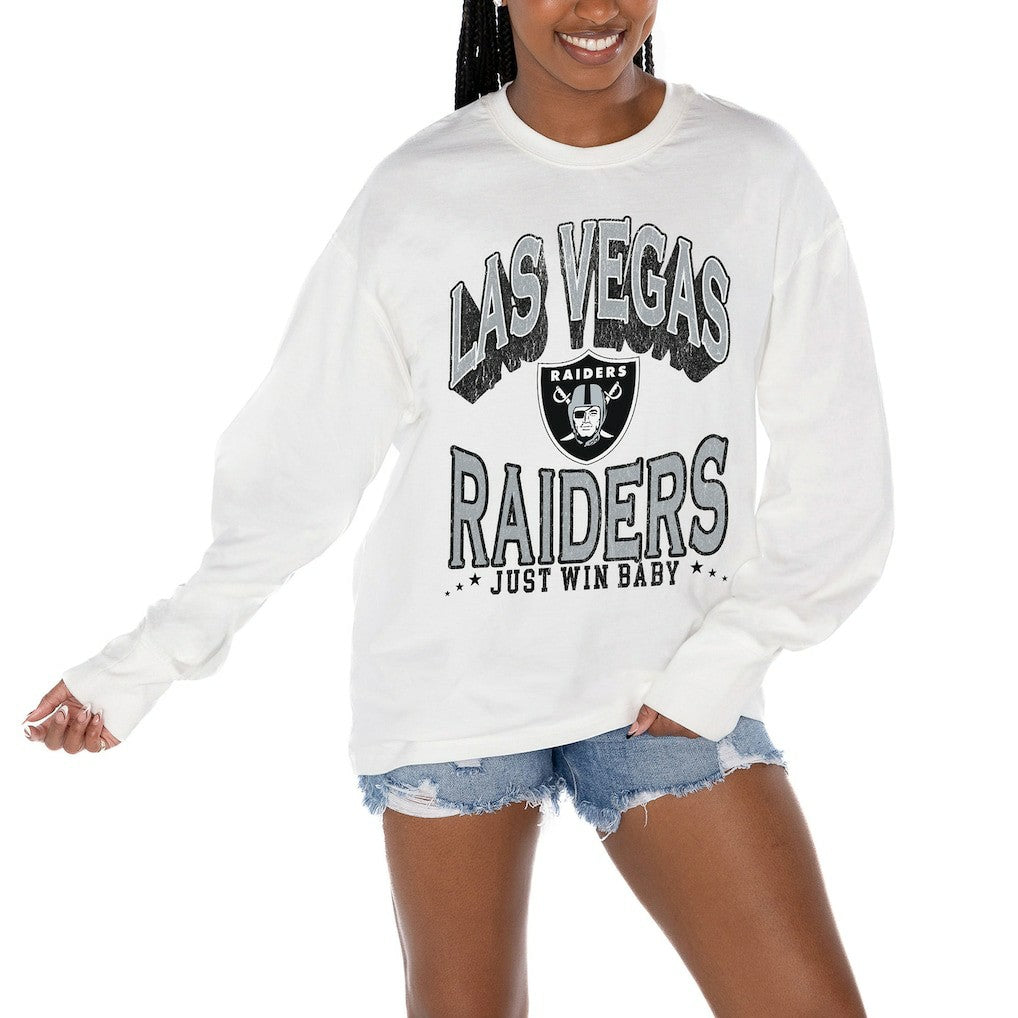 Las Vegas Raiders Gameday Couture Women's Time Out Oversized Long Sleeve T-Shirt - White T-shirts