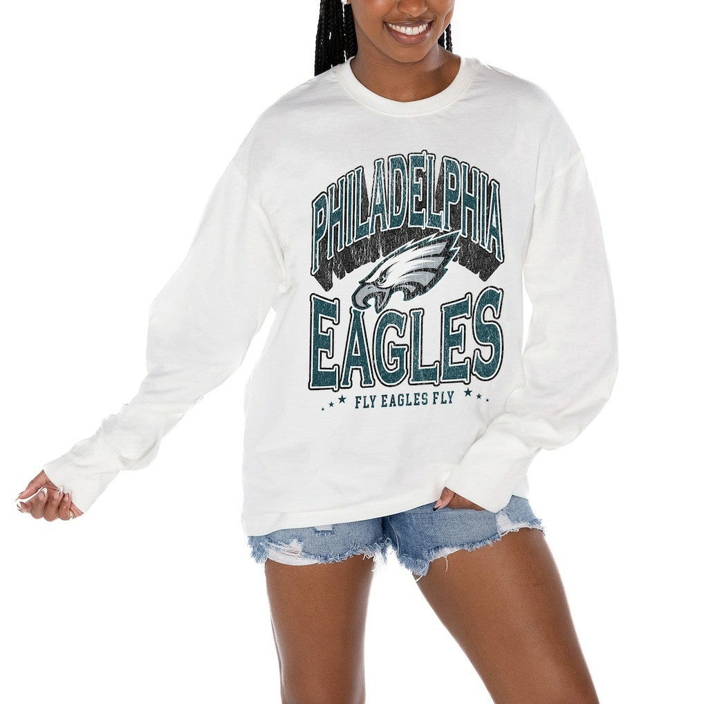 Philadelphia Eagles Gameday Couture Women's Time Out Oversized Long Sleeve T-Shirt - White T-shirts