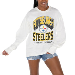 Pittsburgh Steelers Gameday Couture Women's Time Out Oversized Long Sleeve T-Shirt - White T-shirts
