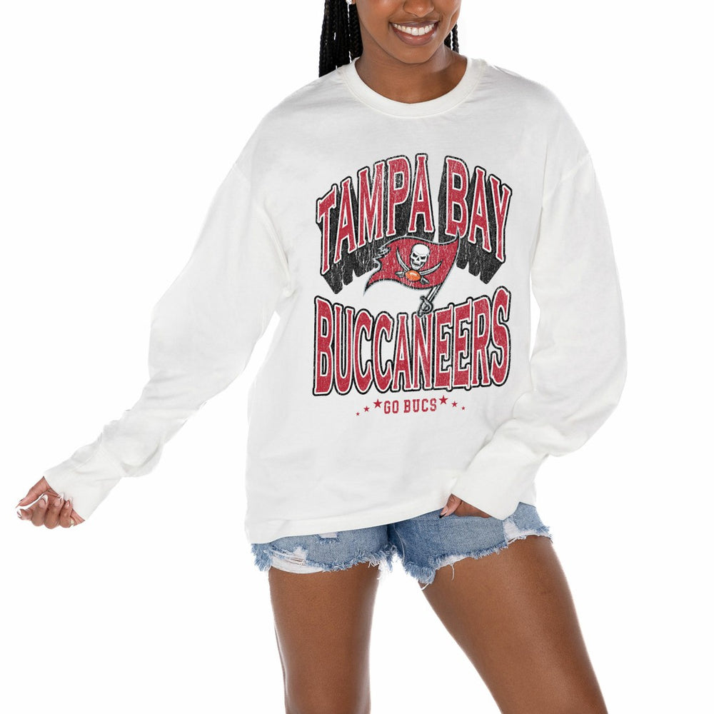 Tampa Bay Buccaneers Gameday Couture Women's Time Out Oversized Long Sleeve T-Shirt - White T-shirts