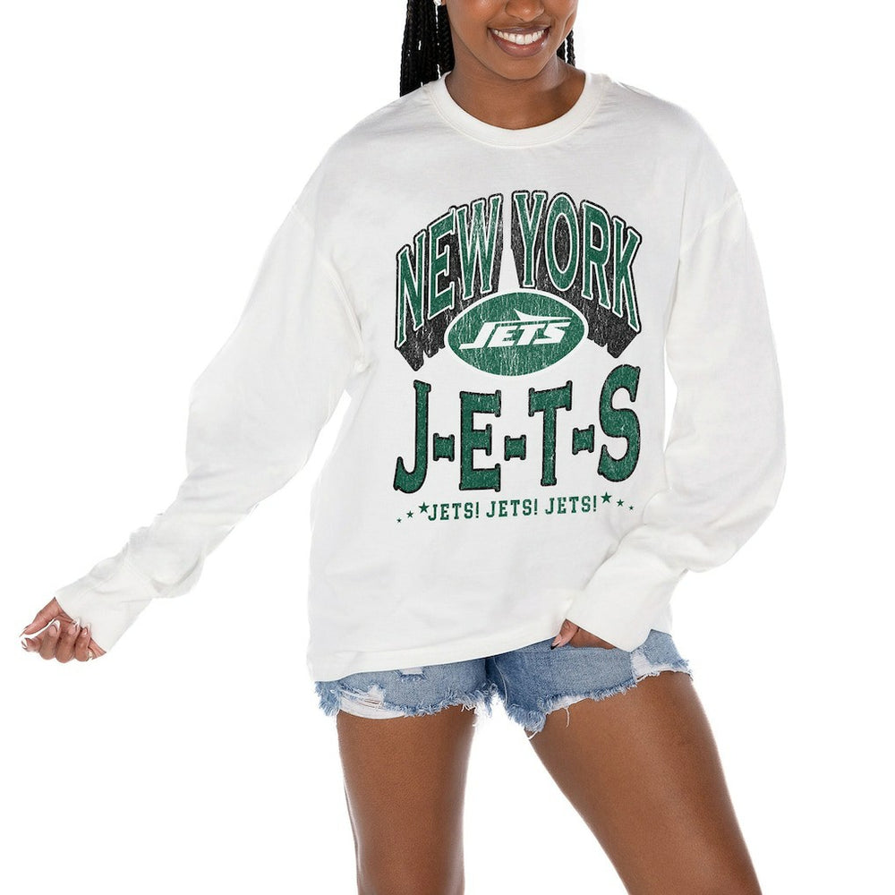 New York Jets Gameday Couture Women's Time Out Oversized Long Sleeve T-Shirt - White T-shirts