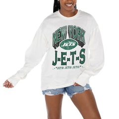 New York Jets Gameday Couture Women's Time Out Oversized Long Sleeve T-Shirt - White T-shirts