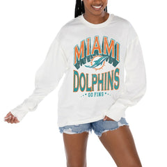 Miami Dolphins Gameday Couture Women's Time Out Oversized Long Sleeve T-Shirt - White T-shirts