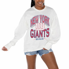 New York Giants Gameday Couture Women's Time Out Oversized Long Sleeve T-Shirt - White T-shirts
