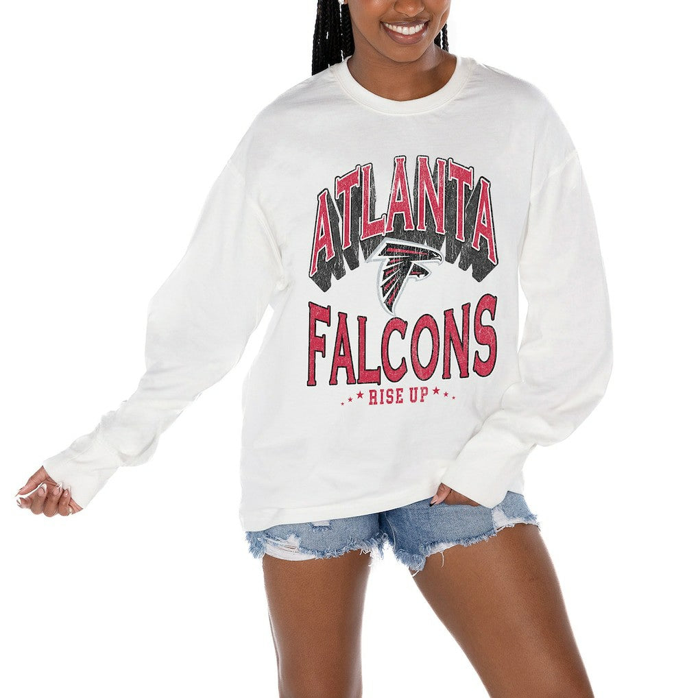 Atlanta Falcons Gameday Couture Women's Time Out Oversized Long Sleeve T-Shirt - White T-shirts