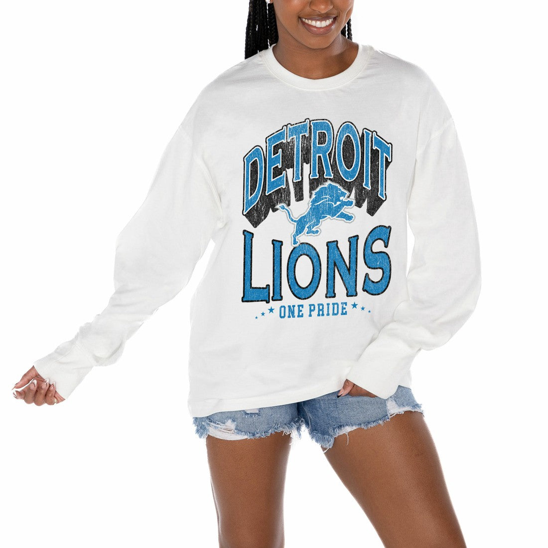 Detroit Lions Gameday Couture Women's Time Out Oversized Long Sleeve T-Shirt - White T-shirts