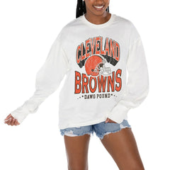 Cleveland Browns Gameday Couture Women's Time Out Oversized Long Sleeve T-Shirt - White T-shirts