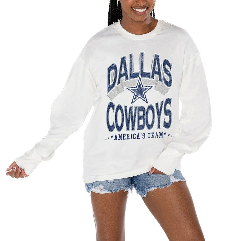 Dallas Cowboys Gameday Couture Women's Time Out Oversized Long Sleeve T-Shirt - White T-shirts