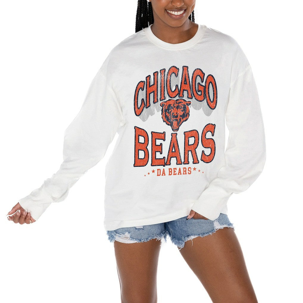 Chicago Bears Gameday Couture Women's Time Out Oversized Long Sleeve T-Shirt - White T-shirts