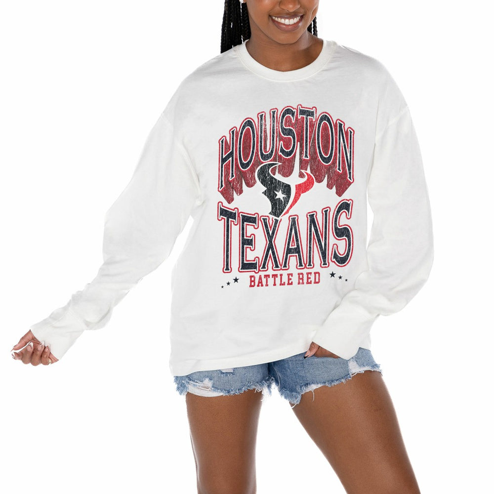 Houston Texans Gameday Couture Women's Time Out Oversized Long Sleeve T-Shirt - White T-shirts