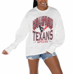 Houston Texans Gameday Couture Women's Time Out Oversized Long Sleeve T-Shirt - White T-shirts