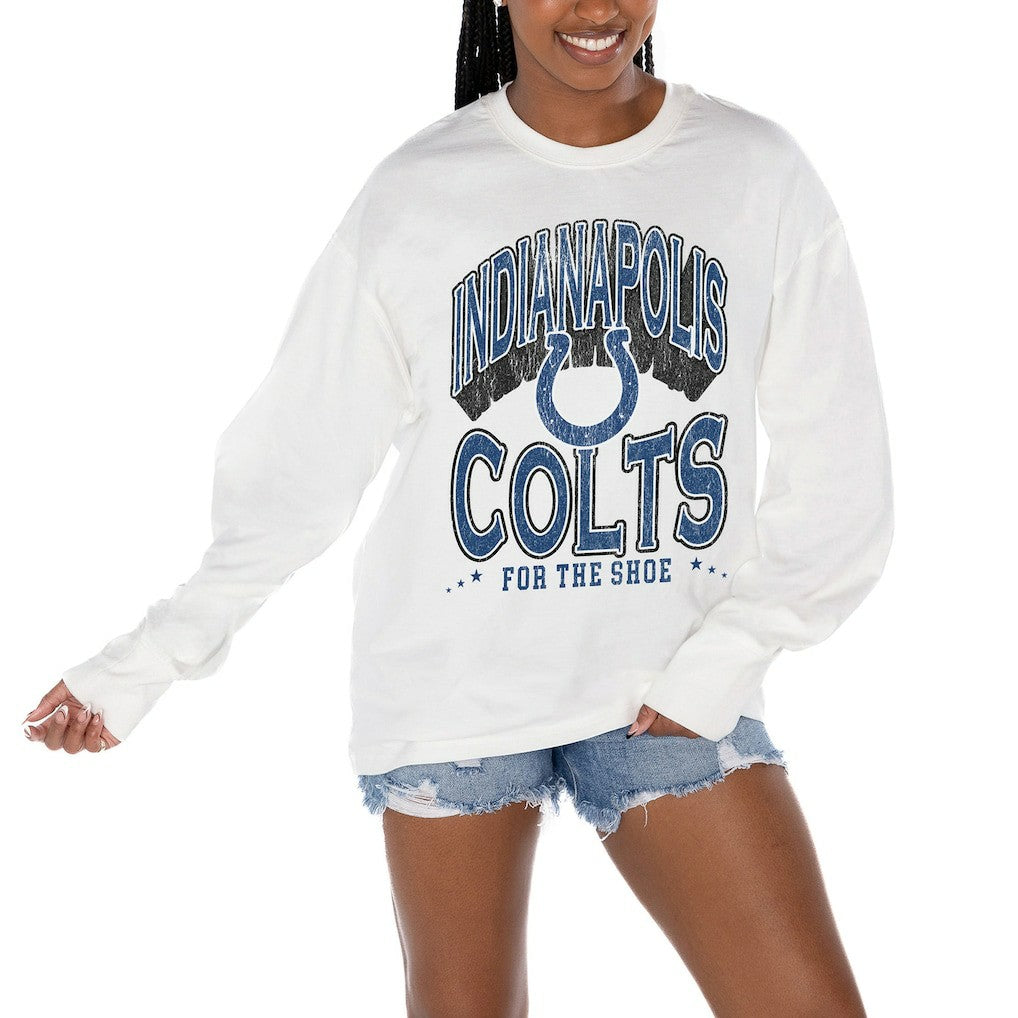 Indianapolis Colts Gameday Couture Women's Time Out Oversized Long Sleeve T-Shirt - White T-shirts