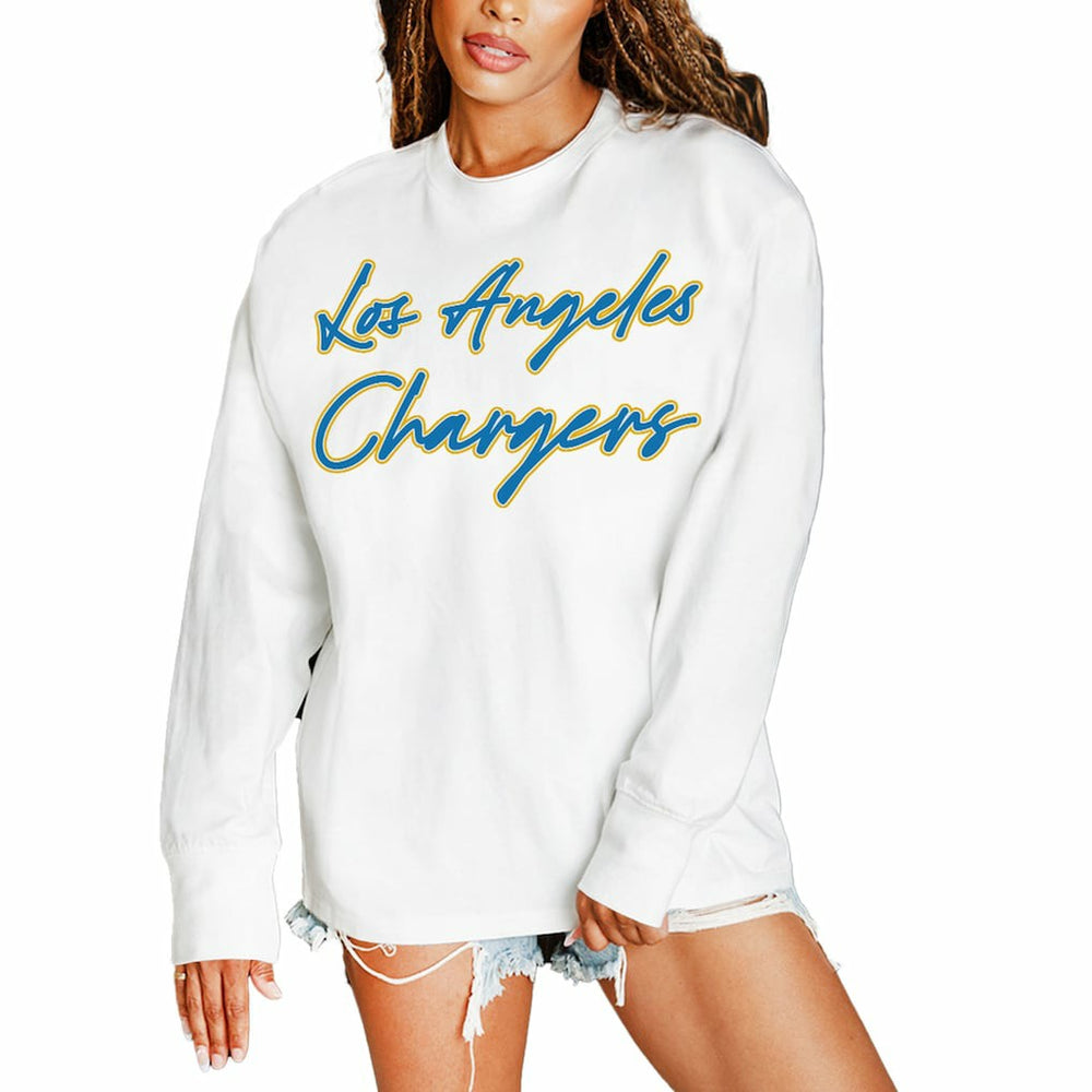 Los Angeles Chargers Gameday Couture Women's Classic Comeback Oversized Long Sleeve T-Shirt - White T-shirts