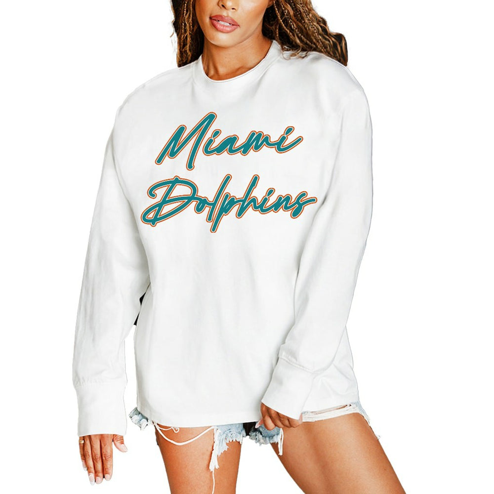 Miami Dolphins Gameday Couture Women's Classic Comeback Oversized Long Sleeve T-Shirt - White T-shirts