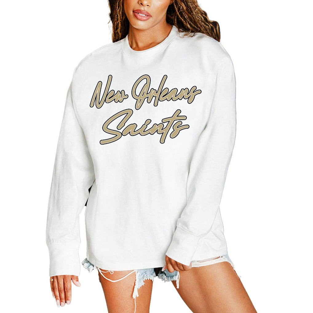 New Orleans Saints Gameday Couture Women's Classic Comeback Oversized Long Sleeve T-Shirt - White T-shirts