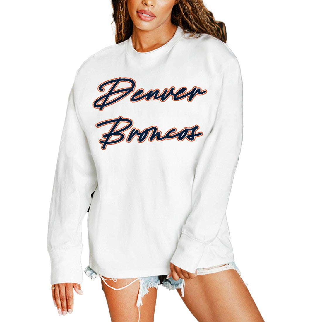 Denver Broncos Gameday Couture Women's Classic Comeback Oversized Long Sleeve T-Shirt - White T-shirts