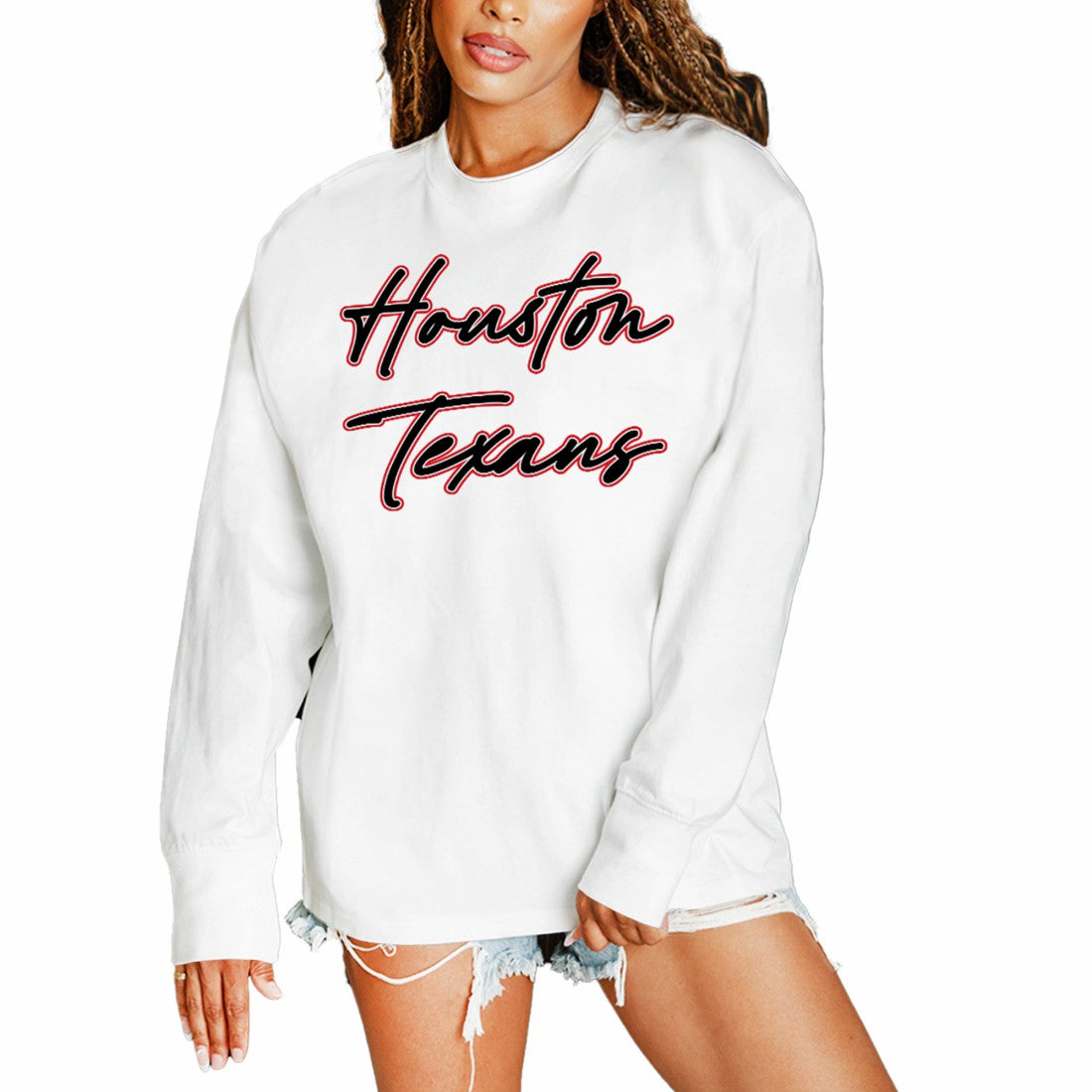 Houston Texans Gameday Couture Women's Classic Comeback Oversized Long Sleeve T-Shirt - White T-shirts