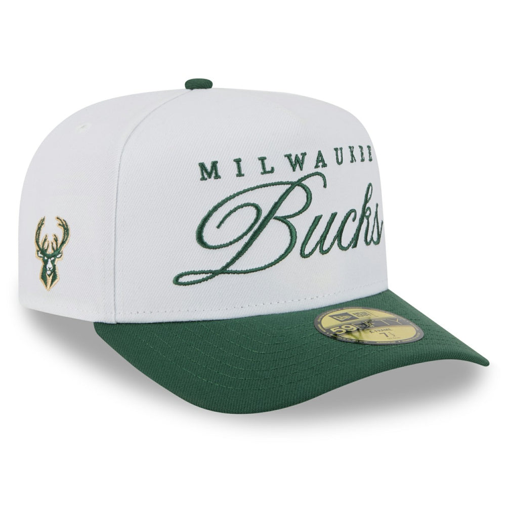 Milwaukee Bucks 2025 NBA Draft A-Frame 59FIFTY Fitted Hat White/Hunter Green - New Era
